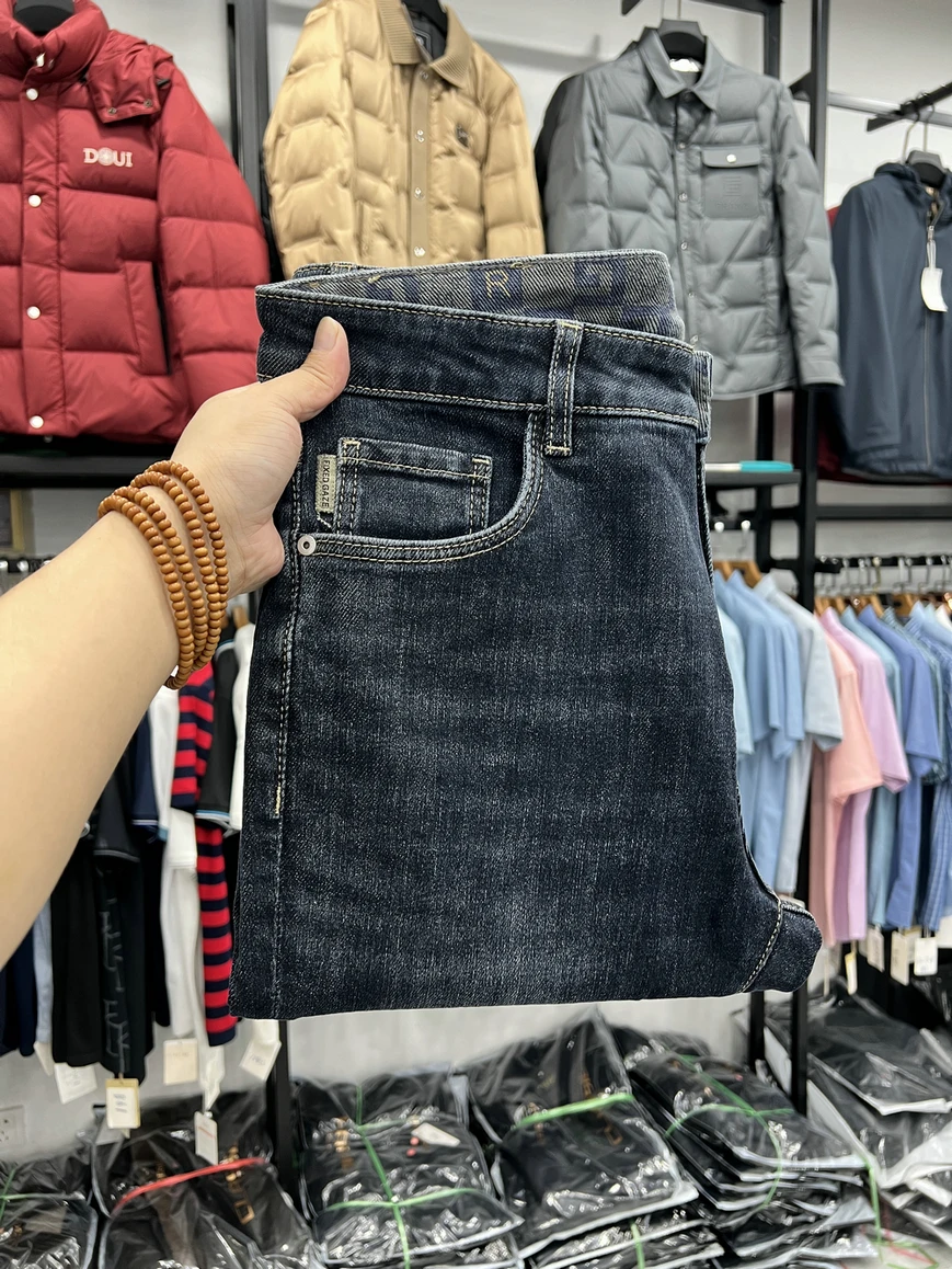 

Мужские прямые джинсы с принтом, эластичные, из смесовой ткани (хлопок/полиэстер), повседневные, удобные, в стиле «папа», весна-осень, модные