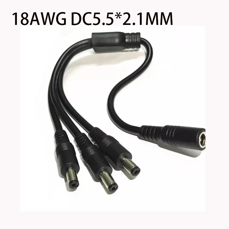 Dc5.5*2.1mm Splitter Cables 1 Female To 3male High Current For 12v Monitor Camera 18AWG 25CM Charginer Extendsion Power Cable