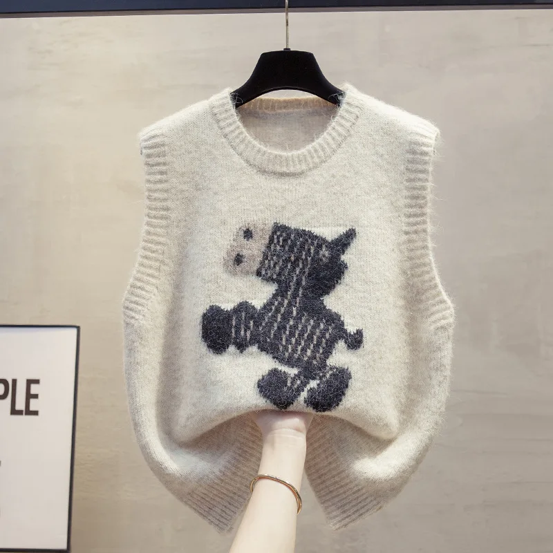 เสื้อกั๊กถักลายโพนี่ย้อนยุค คอกลม สำหรับผู้หญิง ใส่ได้ในฤดูใบไม้ร่วงและฤดูหนาว เนื้อผ้านุ่มลื่น ดีไซน์แบบไม่มีแขน