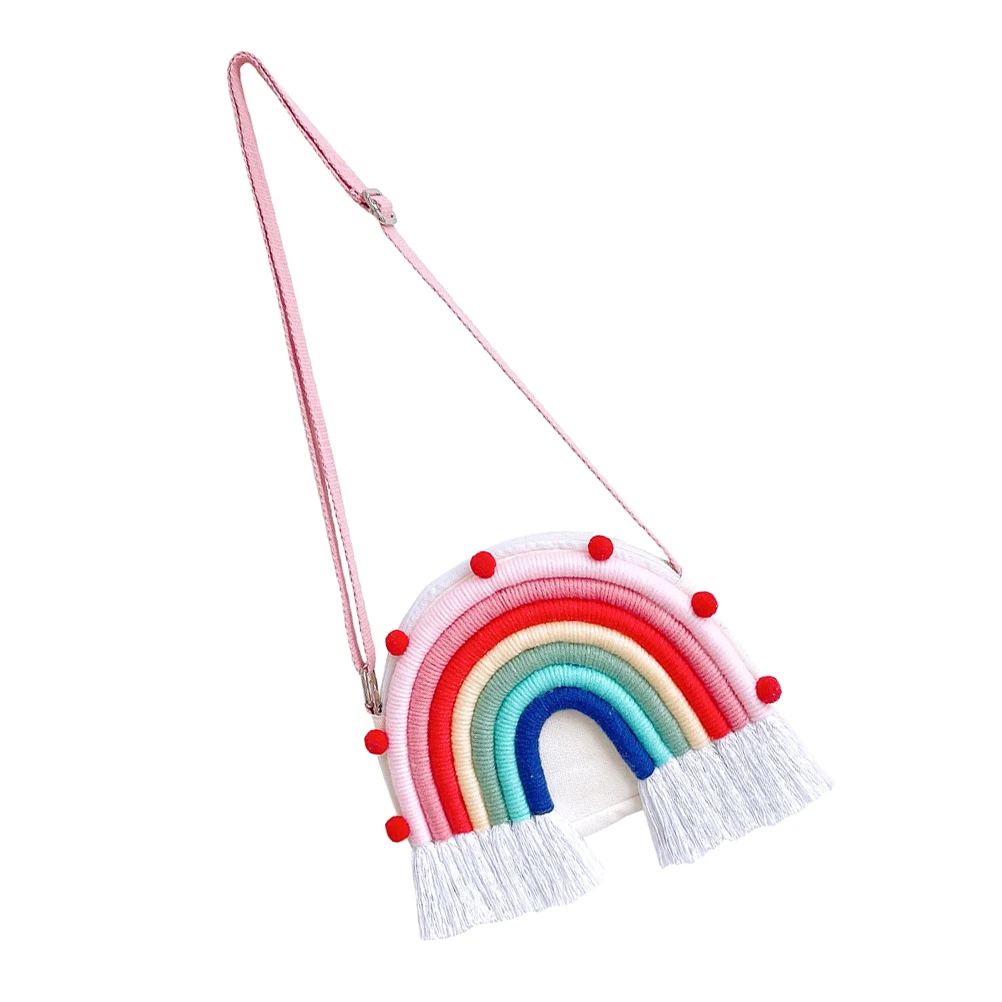 

Rainbow Backpack Hang Decor Children Crossbody Bag Girls Wallet Wooden Beads Toddler Purse Baby Multifunctional Storage Kids