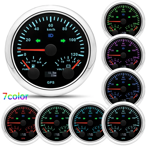 Imagen 2 del producto Juego personalizado de 2 medidores con kit de sensores 85mm calibre 3 en 1 120 kmh 200 km/h velocímetro GPS + combustible + voltios RPM medidor de presión de aceite de temperatura del agua