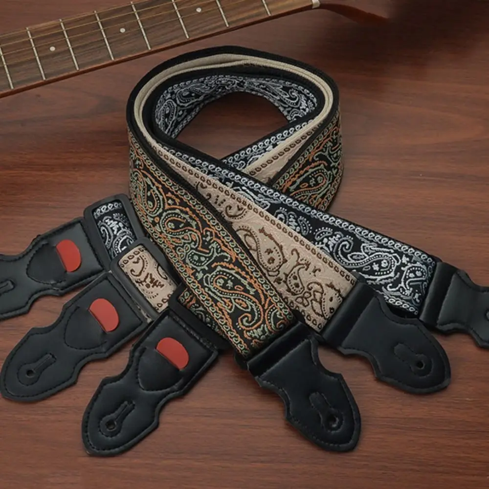 Vintage Guitar Strap Ethnic Style Polyester Electric Guitar Belts Embroidered Print High Quality Guitar Shoulder Belt Bass