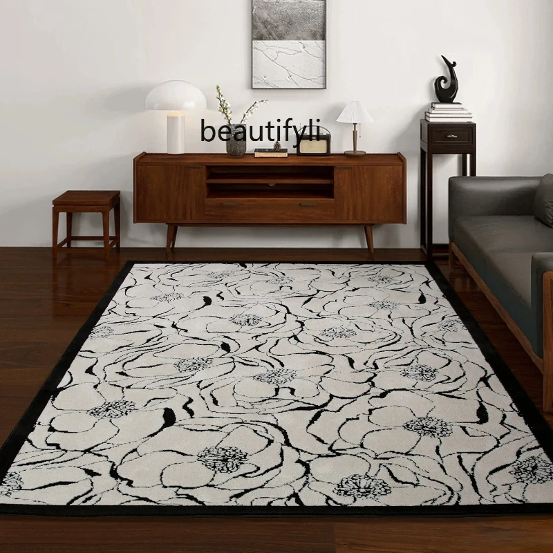 Carpet living room, new French sofa coffee table mat, high-end camellia, bedroom bedside blanket