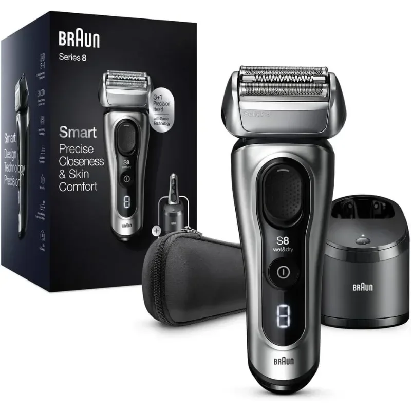 Braun Electric Razor for Men, Series 8 8457cc Electric Foil Shaver with Beard Trimmer, Cleaning & Charging SmartCare Center