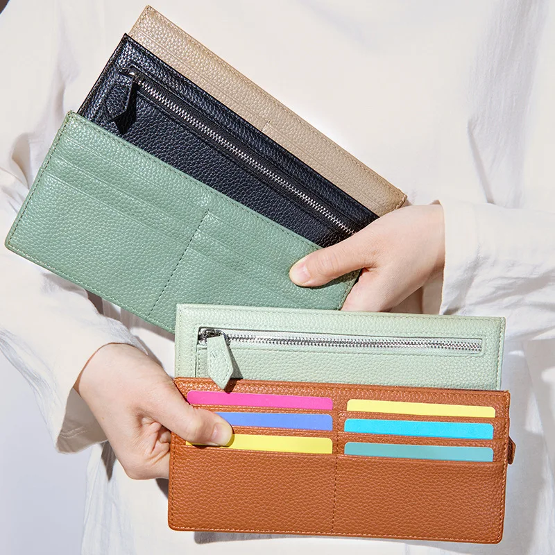 Women's Ultra-thin Long Wallet Luxury Soft PU Moneyclip Multi Card Position Multi-functional Zip Coin Purse Card Horders Wallet