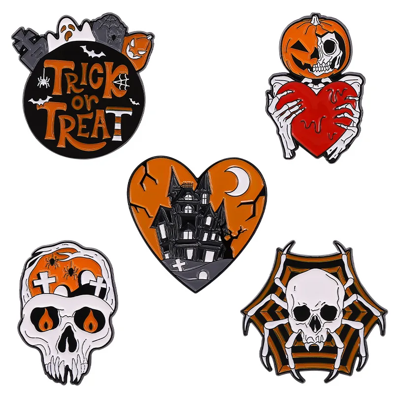 Fashion Trend Halloween Alloy Brooch Skull Series Pumpkin Spider Punk Dark Jewelry Student Badge Gift Wholesale
