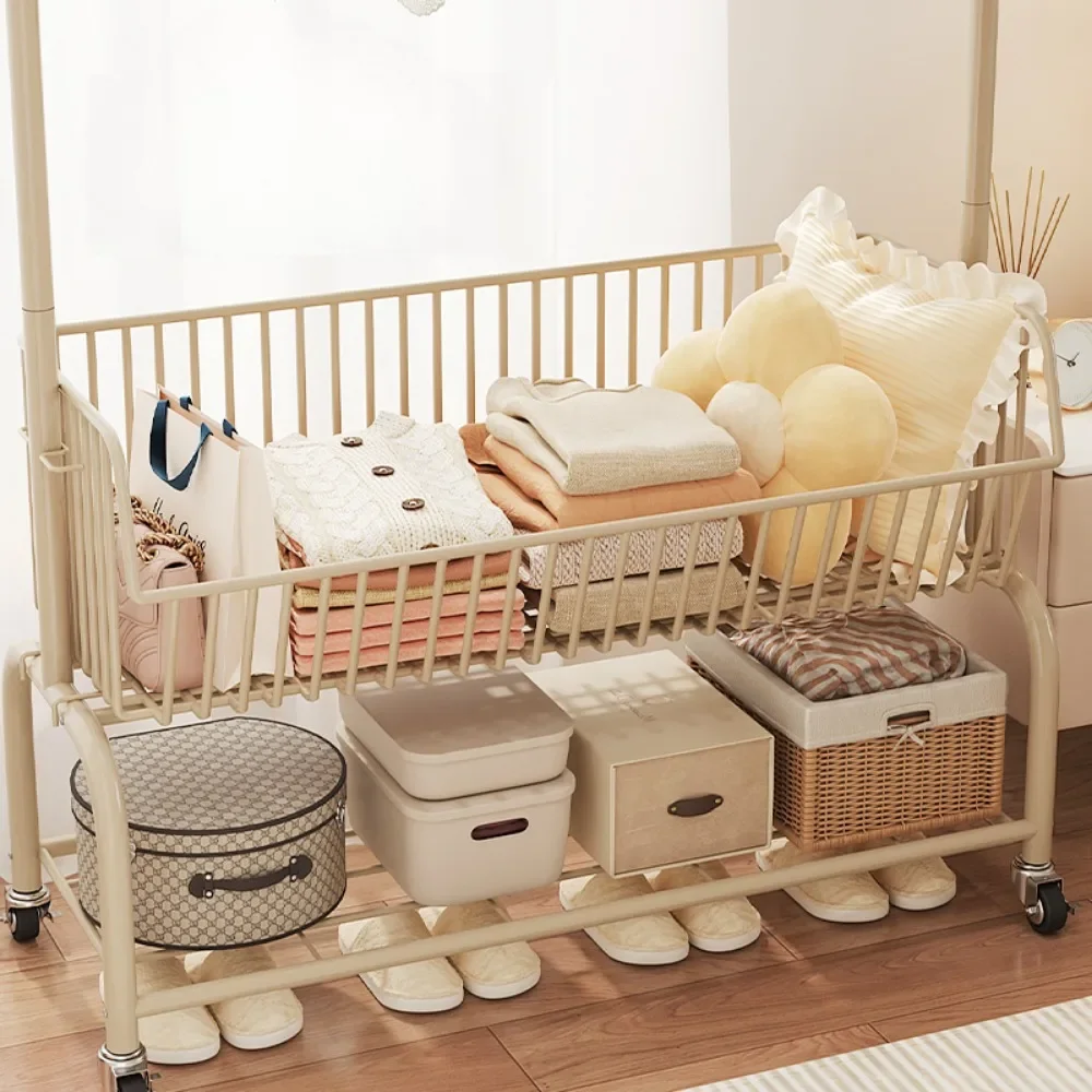 wi-Place Saving Wheels Clothes Bedroom Minimalist Stainless Floor Clothes Rack Organizer Hanger Perchero De Pie Accessories-