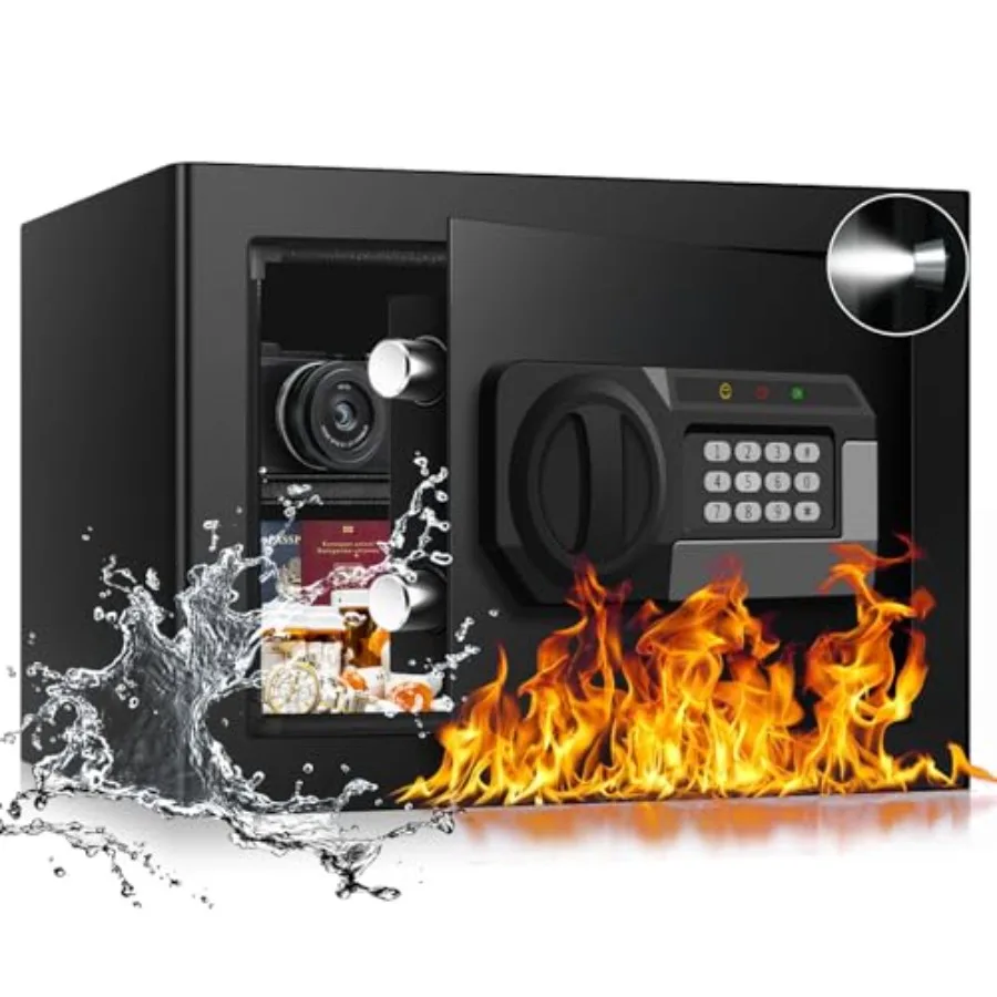 

1.2 Cub Small Fireproof Safe for Home, Personal Fire Safe Box with Digital Keypad Key and Removable Shelf, Small Security Box f