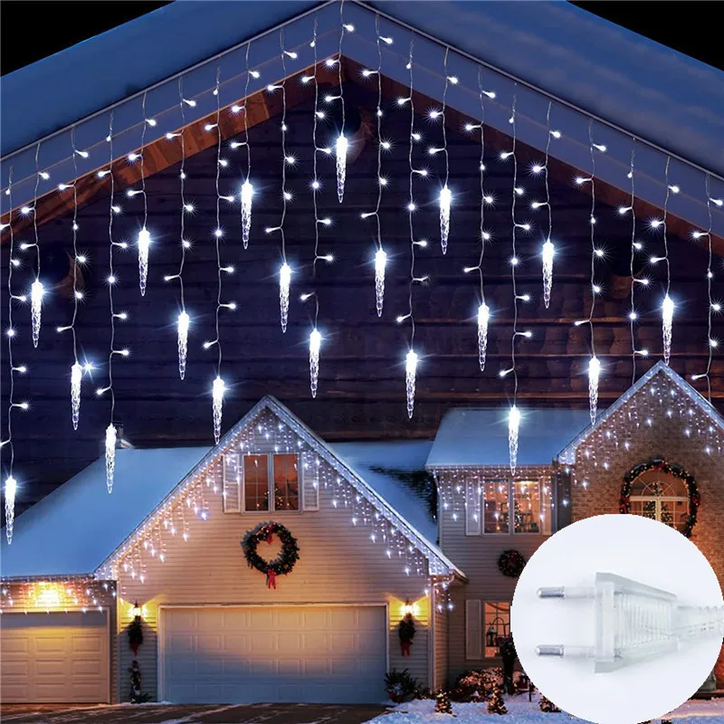 3.5M LED Ice Piton Light EU Plug Outdoor 8 Modes Christmas Garland Fairy Light String Eave Escalator Party Wedding Holiday Decor