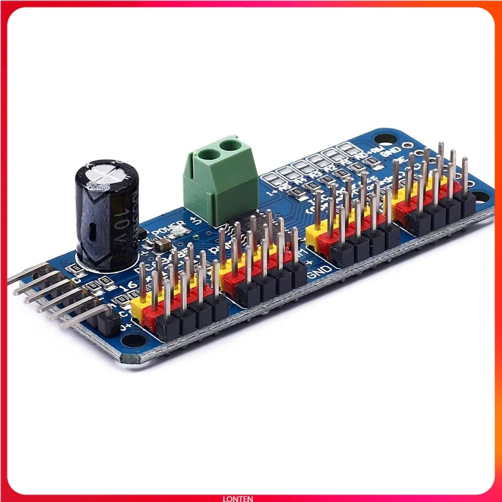 

PCA9685 16-канальный 12-битный драйвер серводвигателя ШИМ I2C IIC модуль для MG90S SG90 MG995, совместимый с Arduino Rasp TL-QD0006