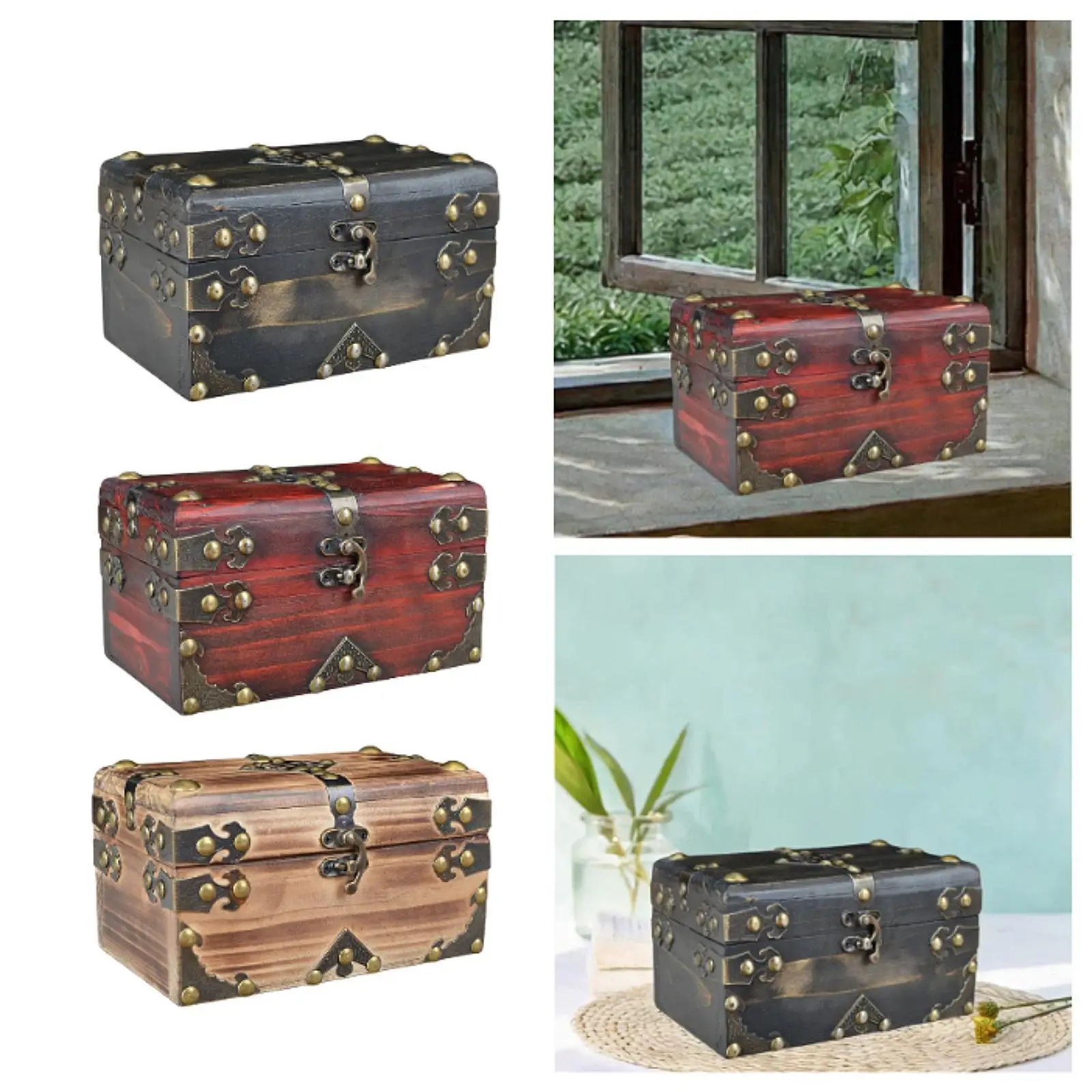 

Деревянный сундук с сокровищами в винтажном стиле, деревянный органайзер для ювелирных изделий