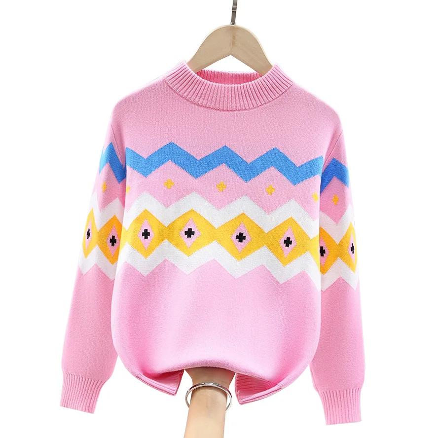 2022 Autumn Winter Girls Cotton Sweaters Fashion O-Neck Kids Keep Warm Pullover Knitted Clothes For 5-15 Years Wear