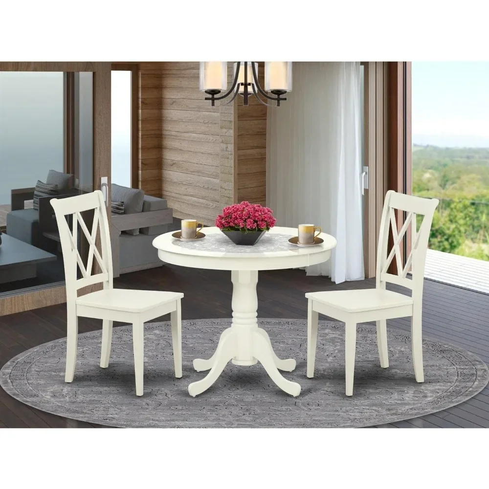 East & West Furniture Dong 3 Piece Kitchen Set for Small Spaces, 1 Round Dining Table with Base and 2 Solid Wood Chairs