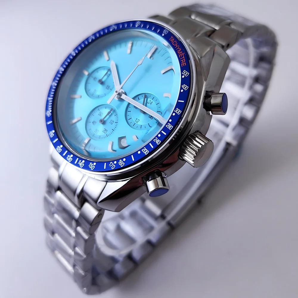 Корпус из нержавеющей стали 40 мм с ремешком, сине-серебряный циферблат 32,5 мм и серебряные стрелки, предназначенный как аксессуары для механизма VK63