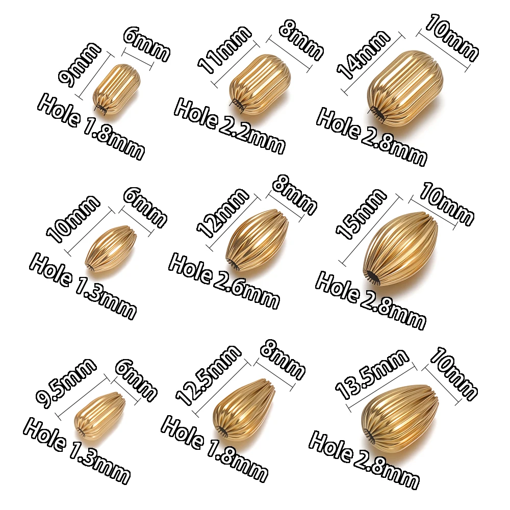 10 Stück Edelstahl Gold Große Gerippte Ovale Tropfenform Lose Perlen DIY Schmuck Halskette Armband Zubehör – Detail 3