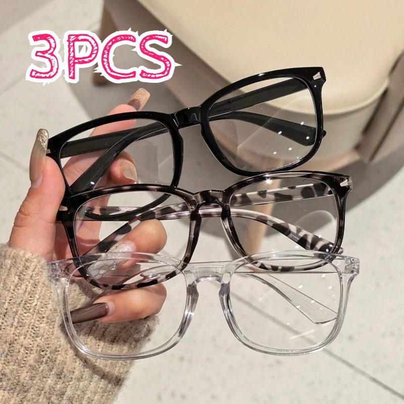 

1/3PCS Retro Square Glasses Unisex clear & tortoiseshell frames For daily decorative wear