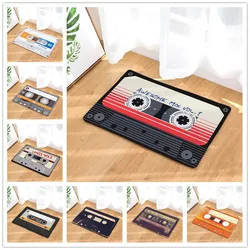 Retro Cassette Tape Pattern Indoor Outdoor Carpet Washable Non Slip Entrance Doormat for Bedroom Bathroom Kitchen Toilet Rug