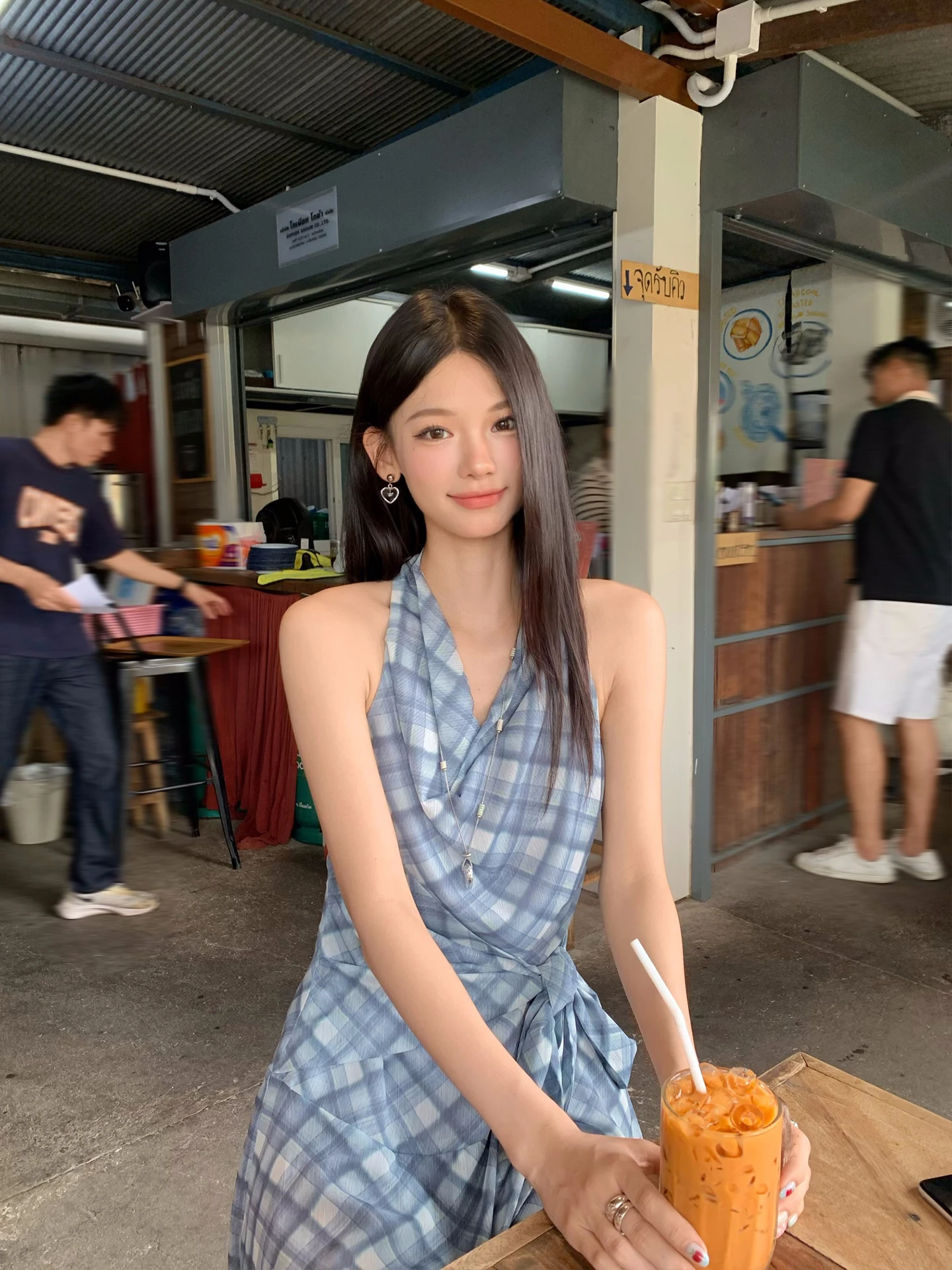 

Новая женская летняя короткая юбка Lumoder синего цвета в клетку с завязками на талии из полиэстера