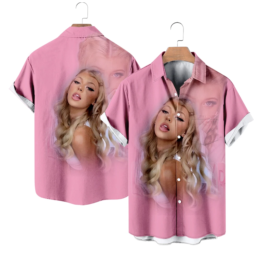 

Loren Gray Summer Short Sleeve Shirts V-Neck Turn-down Collar Casual Beach Style Button Shirt