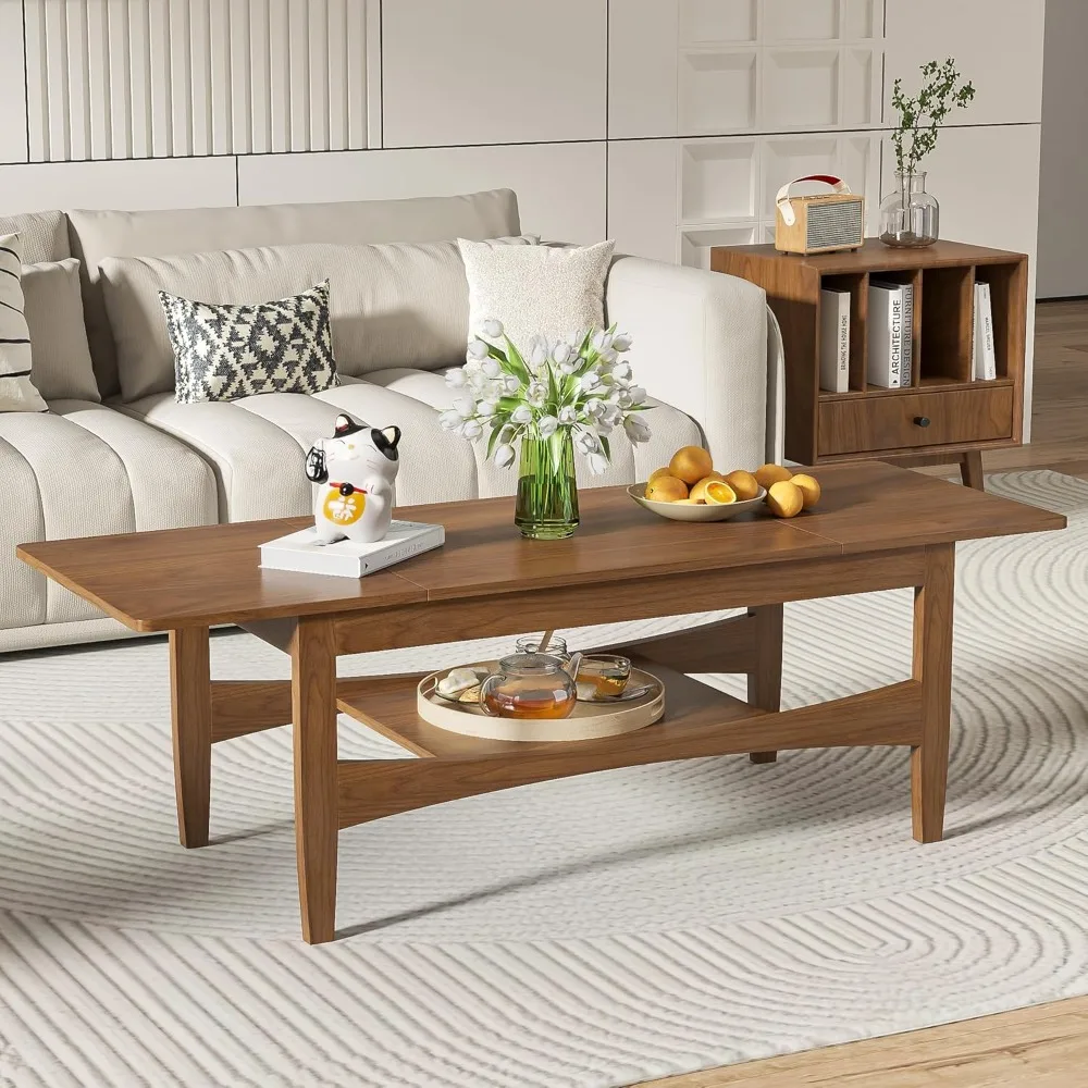 

Coffee Table with Lifting Top, Rectangle Wood Lift Top Coffee Table with Hidden Storage, Mid Century Pull up Center Table