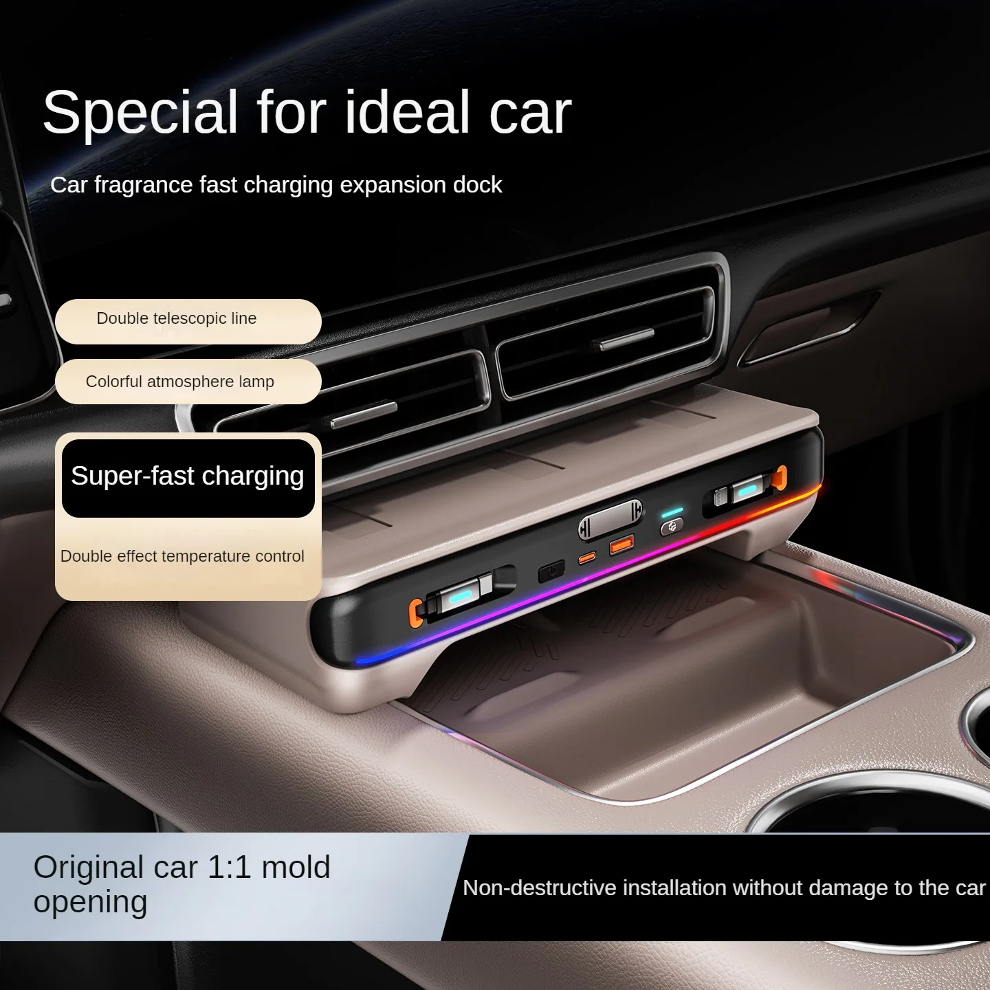 

For Leading Ideal L6 L7 L8 L9 Car Fast Charger 130W Docking Station USB Converter With Car Air Freshener Car Perfume