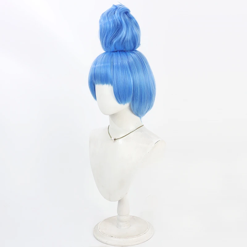 Parrucca cosplay Anime Happy Villains Madame Hyde Capelli corti blu Parrucca per giochi di ruolo per feste di Halloween + cappuccio gratuito