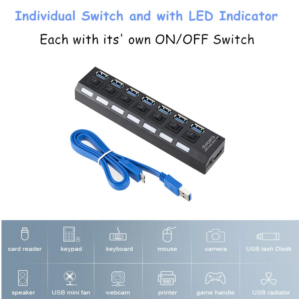 USB 3.0 Hub USB HUB Splitter Multi USB 3.0 Hub Multiple 4/7 Port Hub Splitter With Power Adapter Computer Accessories Hub For PC