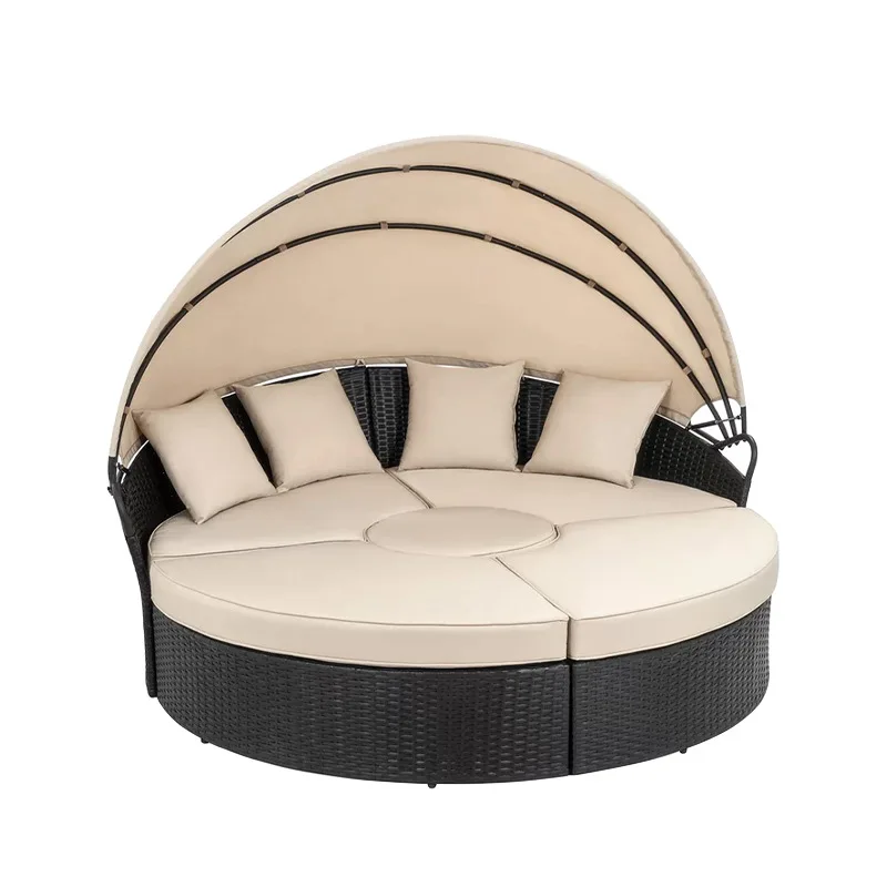 

Outdoor leisure rattan circular bed, waterproof and sunscreen courtyard outdoor, simple hotel garden villa swimming pool