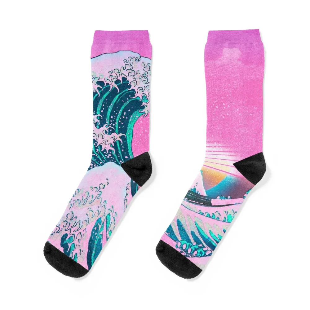 

Vaporwave Aesthetic Great Wave Off Kanagawa Retro Sunset Socks kids compression new in's Women's Socks Men's