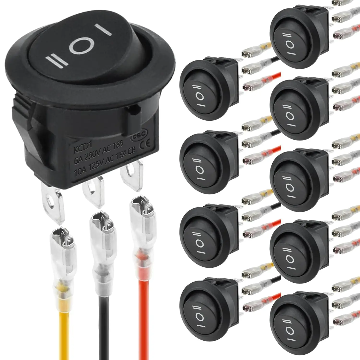 10 Stück 3 Positionen 3 Pins runde Wippschalter mit Drähten 3A/250V 6A/125VAC 3-Wege-Kippschalter für Auto Stereo Marine Boot