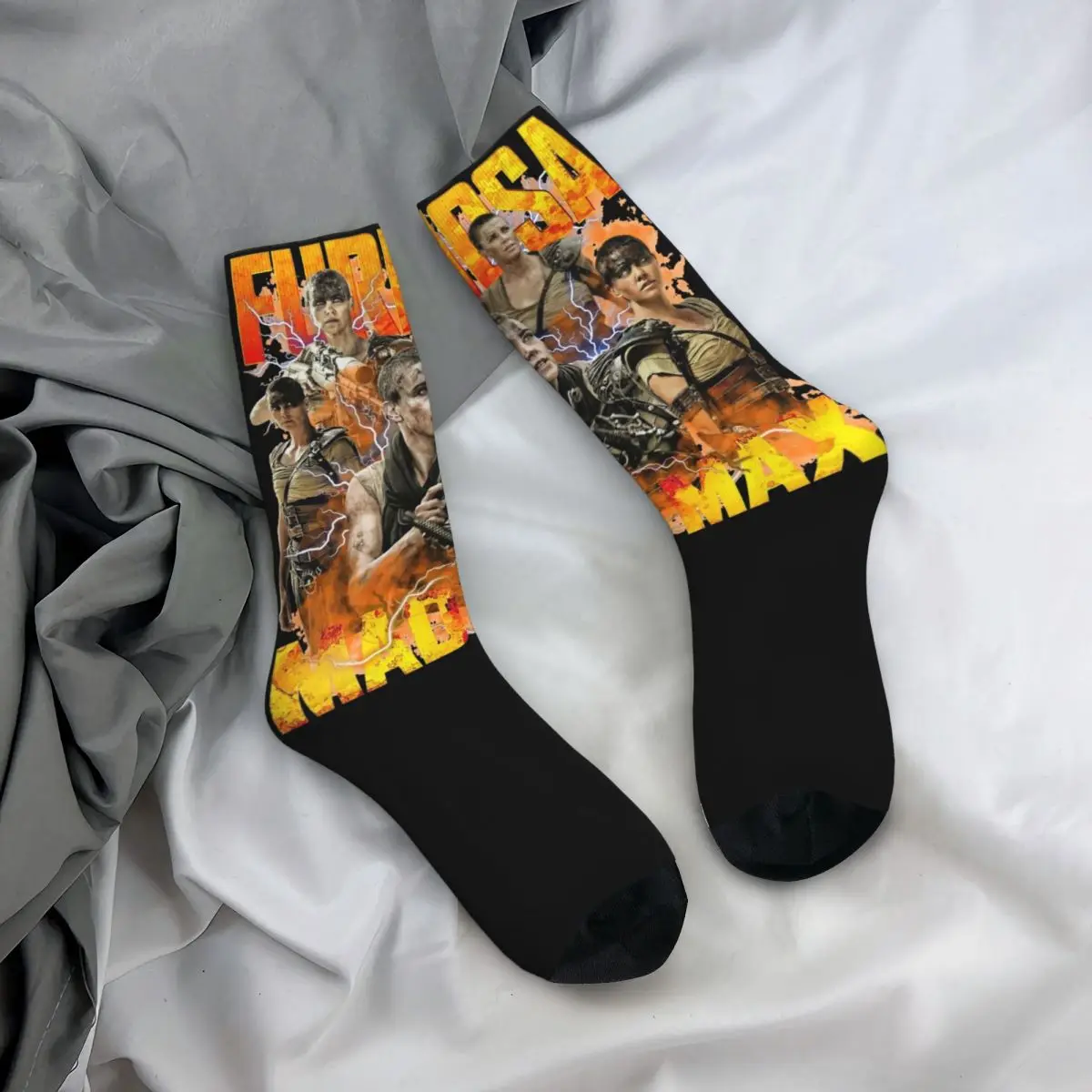 Retro Women Men Mad Max Furiosa Bootleg Design Socks 2024 Movie Flim Accessories Crew Socks Warm Best Gift Idea