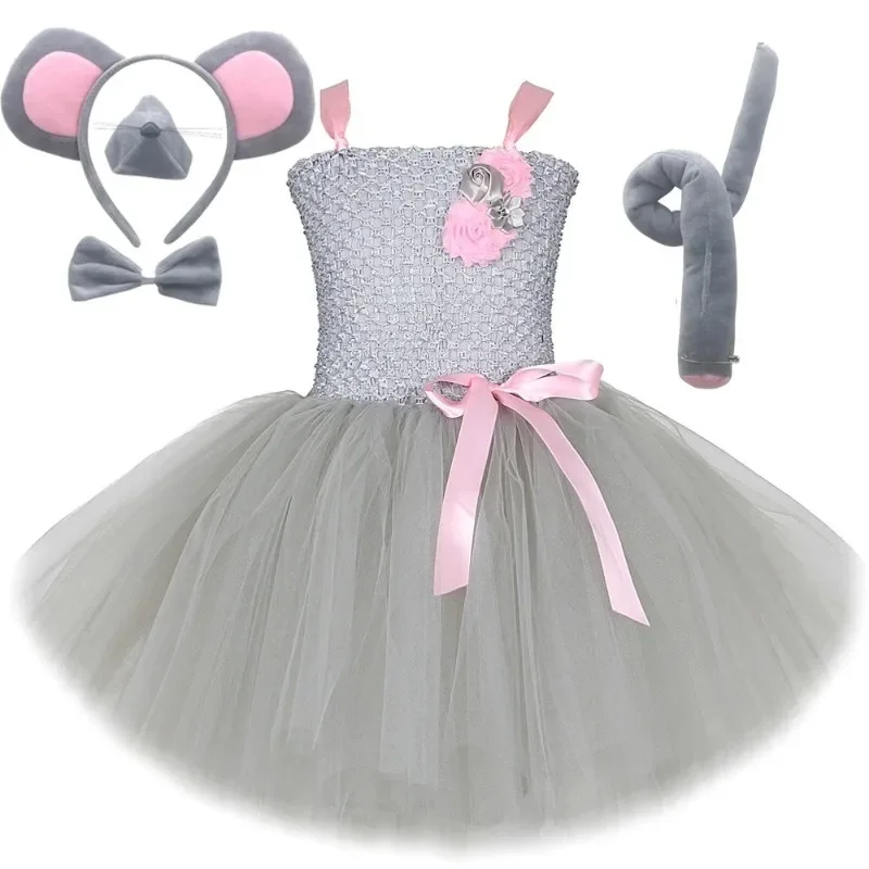 

Baby Girls Gray Mouse Tutu Dress for Kids Toddler Birthday Halloween Costumes Girl Animals Cosplay Outfits Children Clothes Set