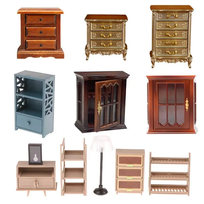 Miniature Chestnut Bedside Table Chest Of Drawers Storage Cabinet 1:12 Dollhouse DIY Accessories Furniture Model Toy