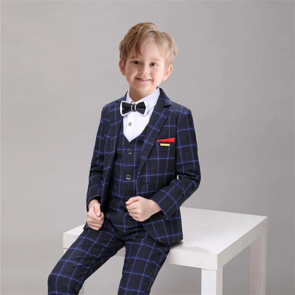 2025 Txjojn British-style Boys Suits 4 Pieces Blazer Vest Pants With Bow-tie Fast Delivery Child Suit Set For New Year Christmas