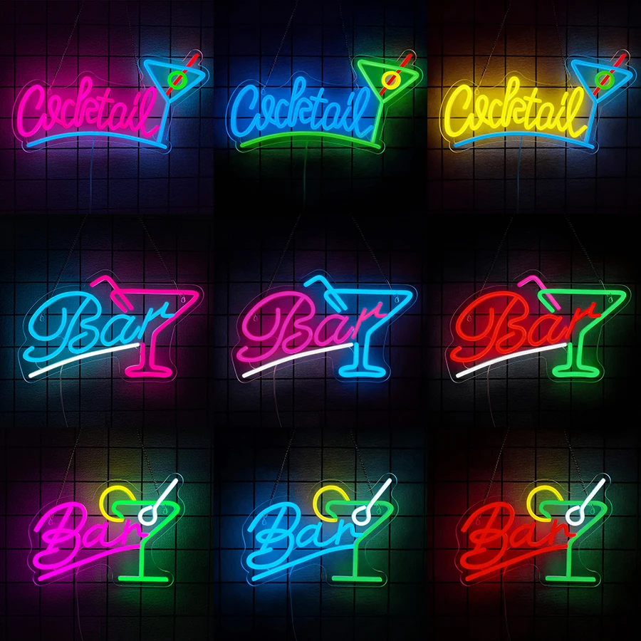 Cocktails Bar Neon Sign,Cocktails LED Neon Lights For Home Bar,Man Cave Decor,USB Martini Lights for Wall Decor Party Bar Pub