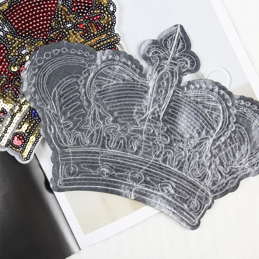 Queen Crown Patches Sequins Patch Golden Big Size T-shirts Cartoon Decoration For Clothes DIY Iron On Patches Appliques