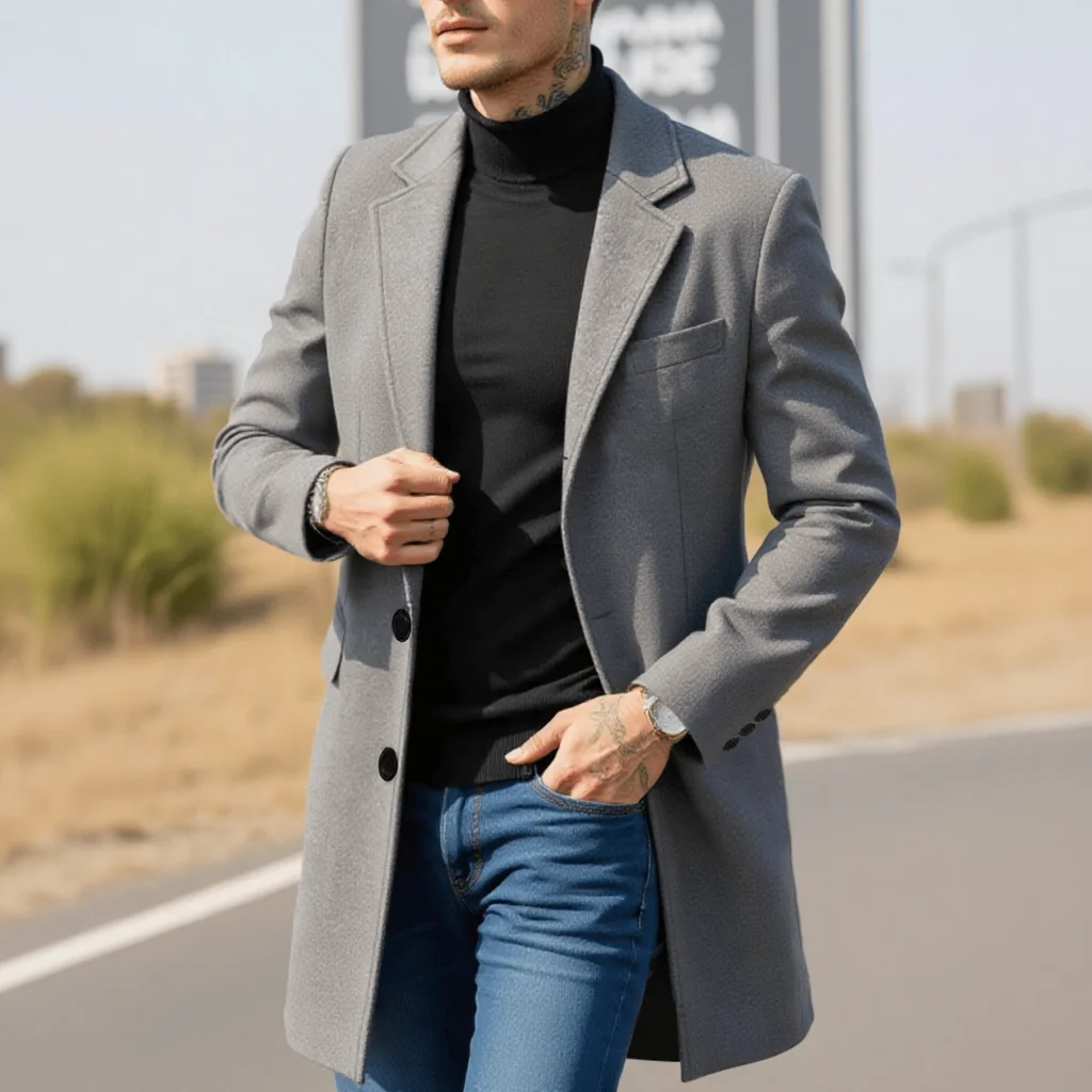 

Мужское однобортное полушерстяное пальто, утепленная куртка на подкладке, тренч, зимняя одежда для поездок на работу