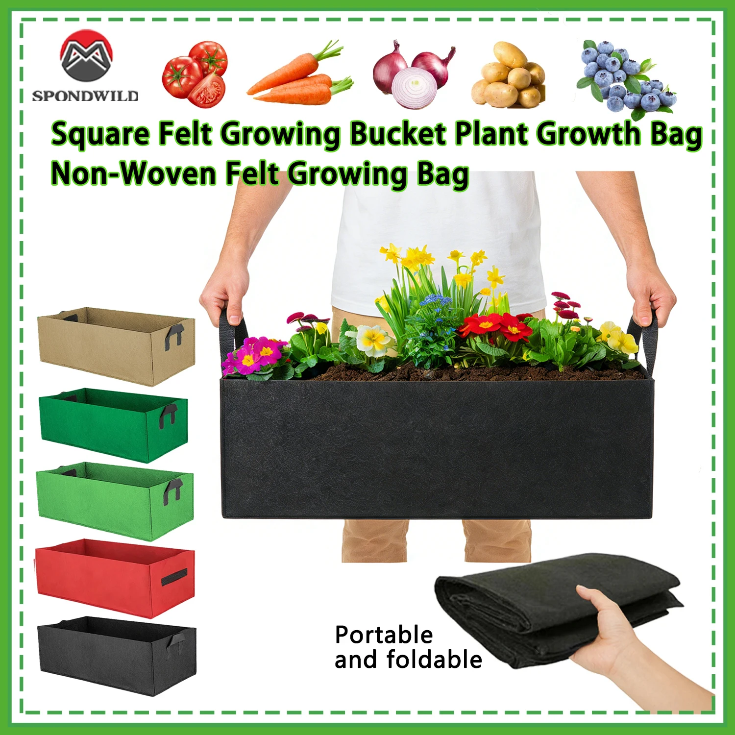 Breathable Square Planting Bag, Non-Woven Grow Bucket with Root Control Design, Space-Saving & Foldable for Versatile Gardening