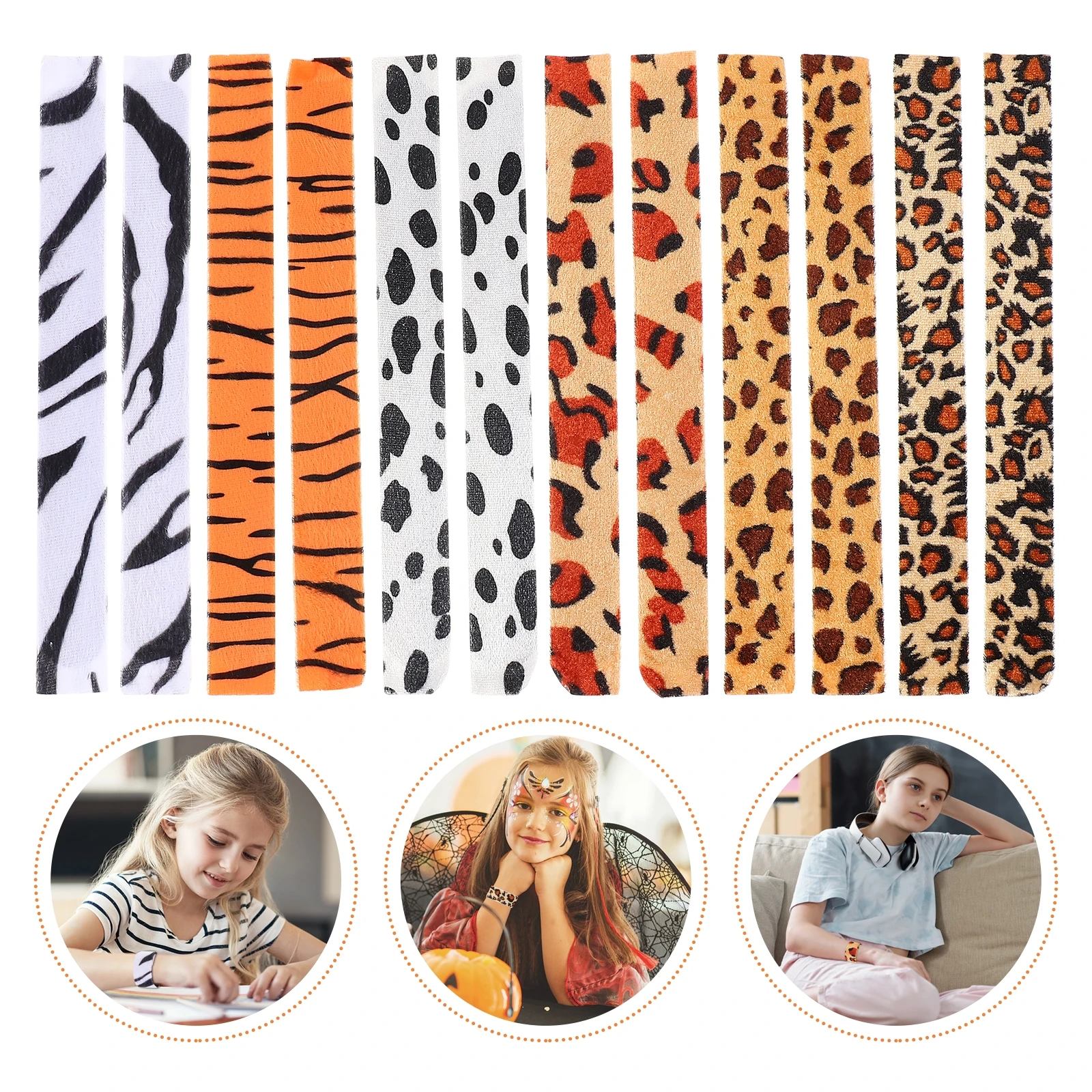 12Pcs Leopard Zebra Pattern Slap Bands Durable Wristbands Party Favors Kids Festival Fashion Party Ring