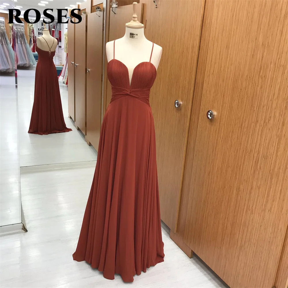 

ROSES Spaghetti Strap Special Occasion Dresses Sweetheart Neck Formal Gown Chiffion Beach Long Evening Dress vestidos de fiesta