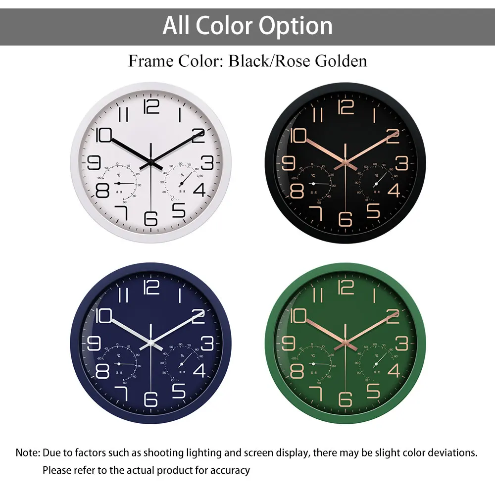 12 inch Modern Wall Clock with Temperature and Humidity Display Silent Quartz Clock for Home Office Kitchen Decor Easy to Read view 6