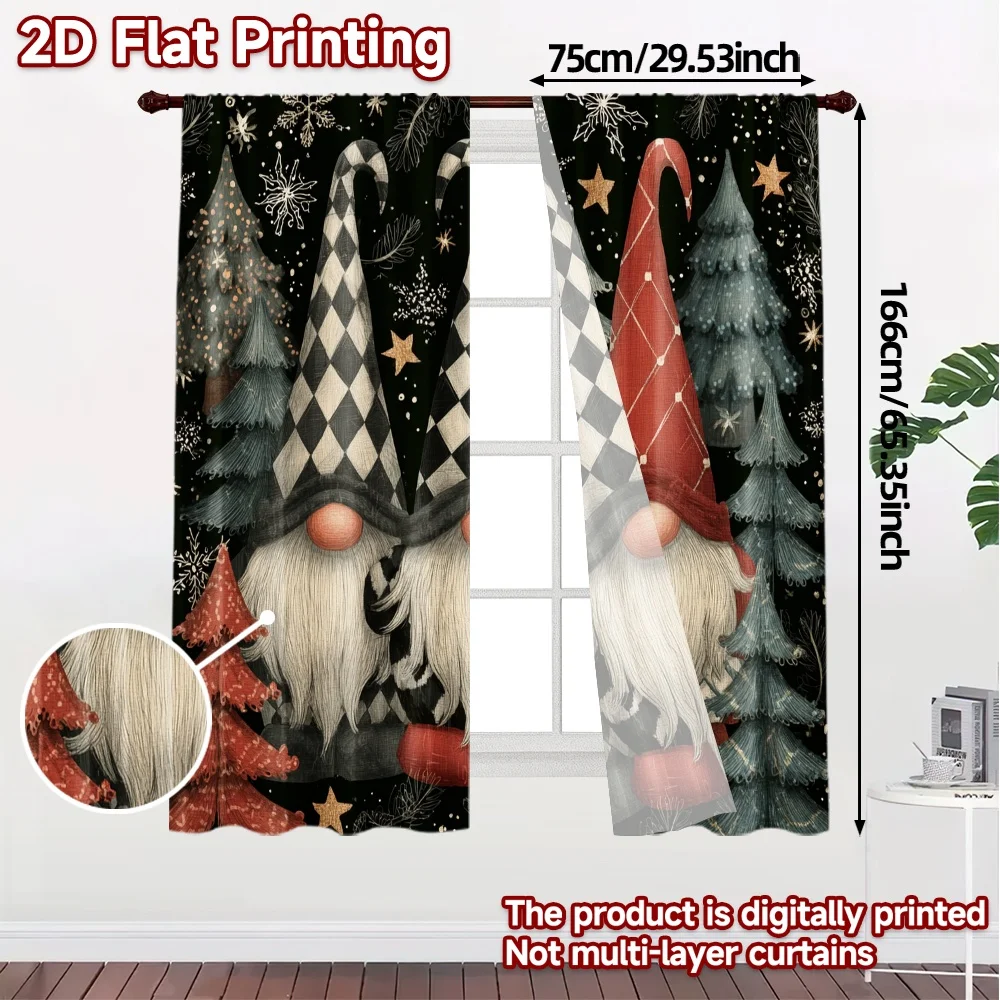 2D Flat Printing,JIT 2pcs, Curtains (Without Rod) Gnome Christmas Joy Light Filtering Chic Curtains Fabric Curtains Festive