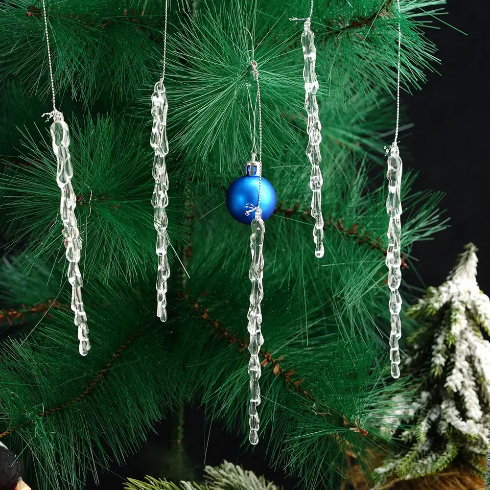 12Pcs Acrylic Crystal Simulation Ice Christmas Tree Hanging Ornaments 2025 Merry Christmas Decor For Home Xmas Gifts