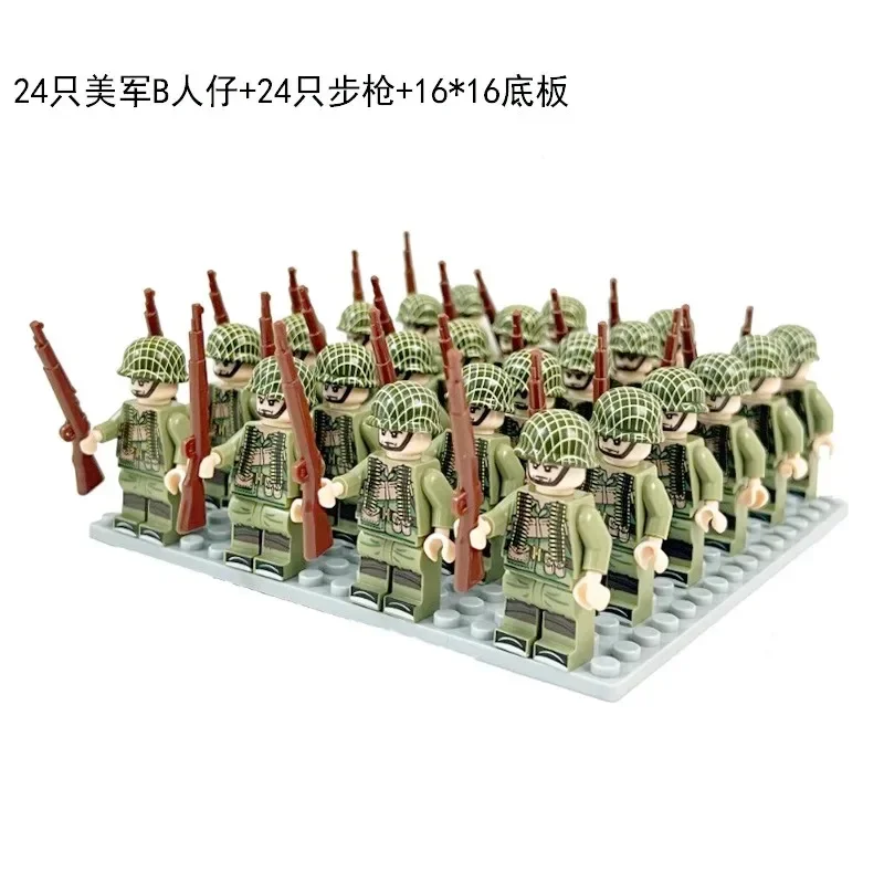 24-teilige Militärserie aus dem Zweiten Weltkrieg, Bausteine, Phalanzen, Krieger, Minifiguren, humanoide Puppen, Spielzeug und Geburtstagsgeschenke. – Detail 7