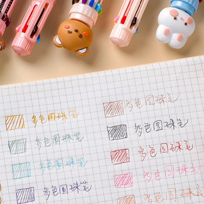 Kawaii Cute Animal 10/8 Color Ball Pen Retractable Ballpoint Pen Multicolored Pens Colorful Refill Student Writing School