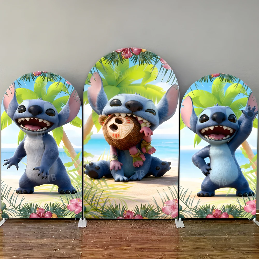 

Stitch Tropical Beach Arch Backdrop Cover Coconut Theme Lilo & Stitch Kids Birthday Party Decor Photo Booth Supplies