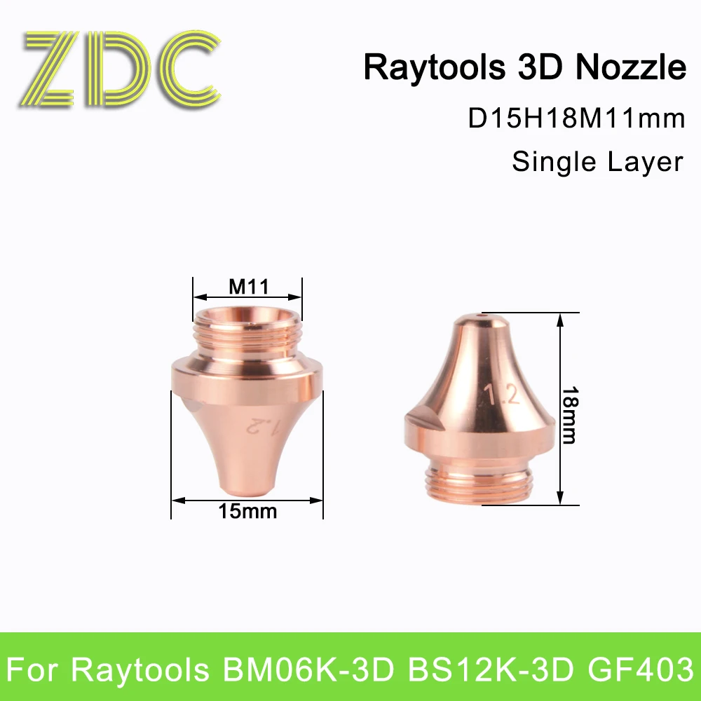 ZDC10Pcs/lote Raytools boquilla láser 3D D15H18M11mm calibre 1,0-4,0mm capa única/doble para cabezal Raytools BM06K-3D BS12K-3D GF403