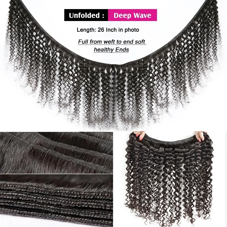 30 32 36 40 Inch Deep Wave Human Hair Bundles Brazilian Remy Unprocessed Weaving Curly Hair Bundles Weave Extensions Deals