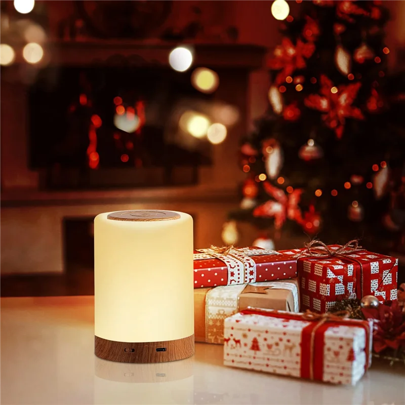 MAKE-LED lampe de chevet tactile réglable avec 7 couleurs et 4 Modes Grain de bois veilleuse USB lampe de Table Rechargeable