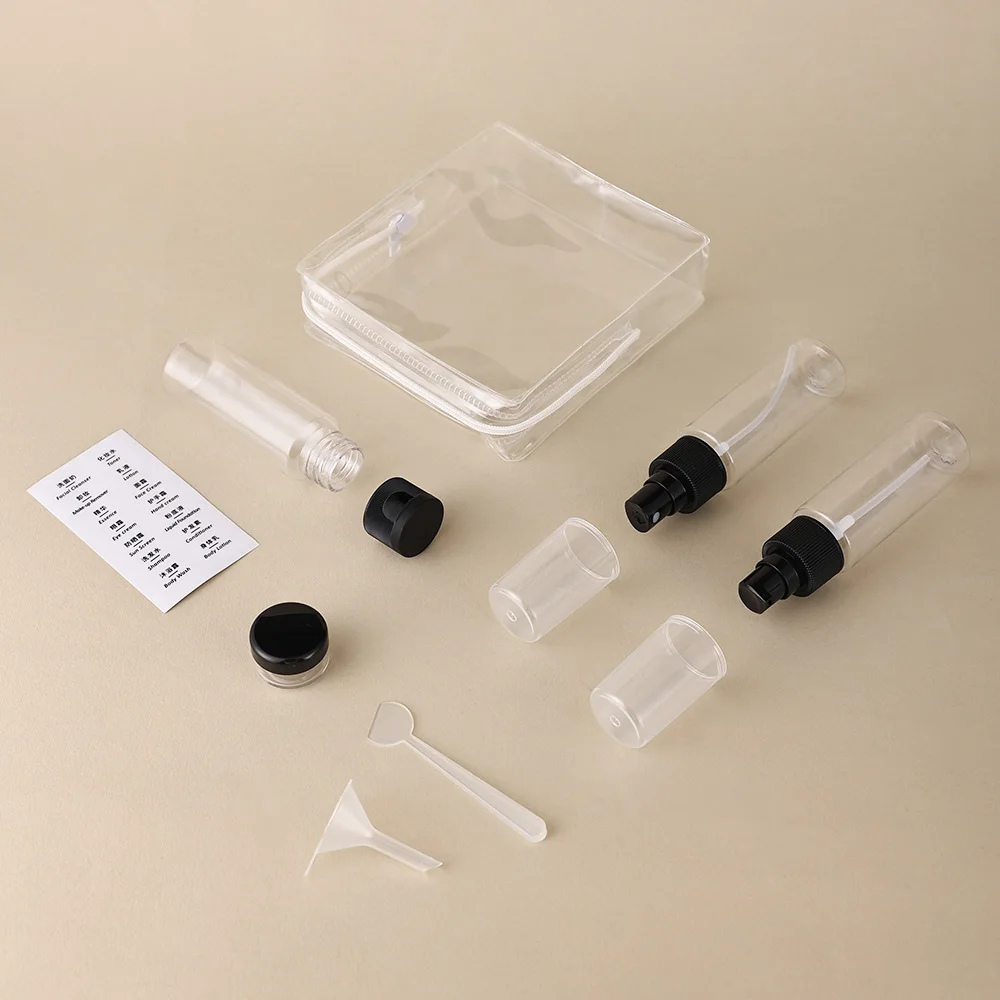 6/8 Pcs 50ml Travel Bottle Set Black/White Refillable Toiletry Kit with Spray Lotion Mini Jars Funnel Dropper Carry Case